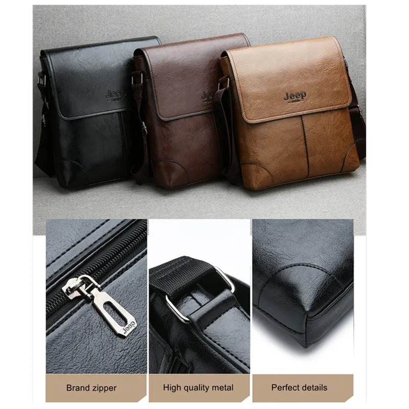 JEEP BULUO Fashion Men\'s Handbag Shoulder Bag Vintage PU Leather Retro Messenger Bag Stylish Casual Male Crossbody Shoulder Bags