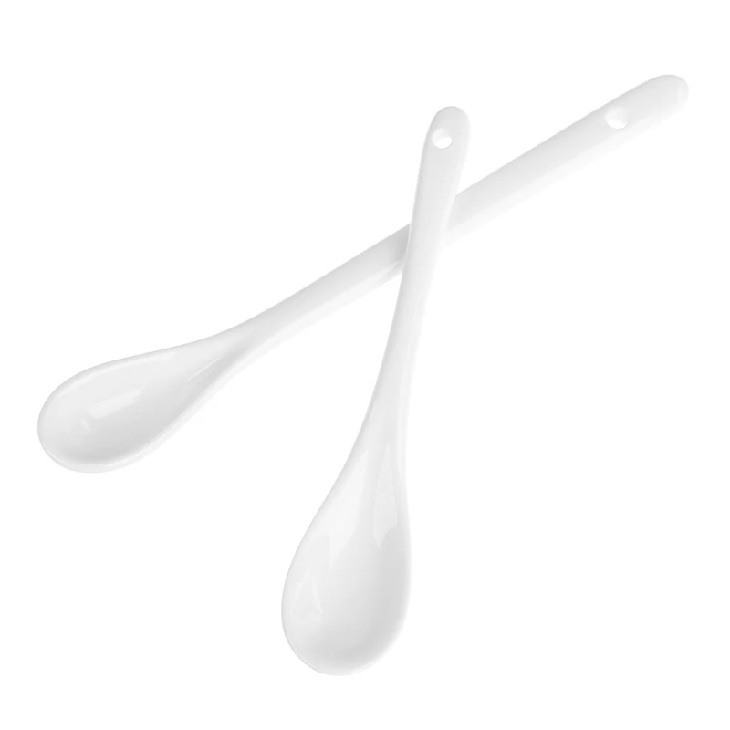 Elegant Long-short Pure White Porcelain Spoons Mini Kitchen Porcelain Ceramic Tea Coffee Sugar Dessert Spoons