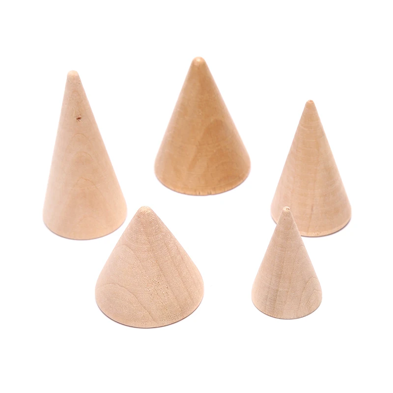 1Pcs Vintage Natural Unpainted Wood Finger Cone Ring Holder Jewelry Display Stand Organizer Storage Rack