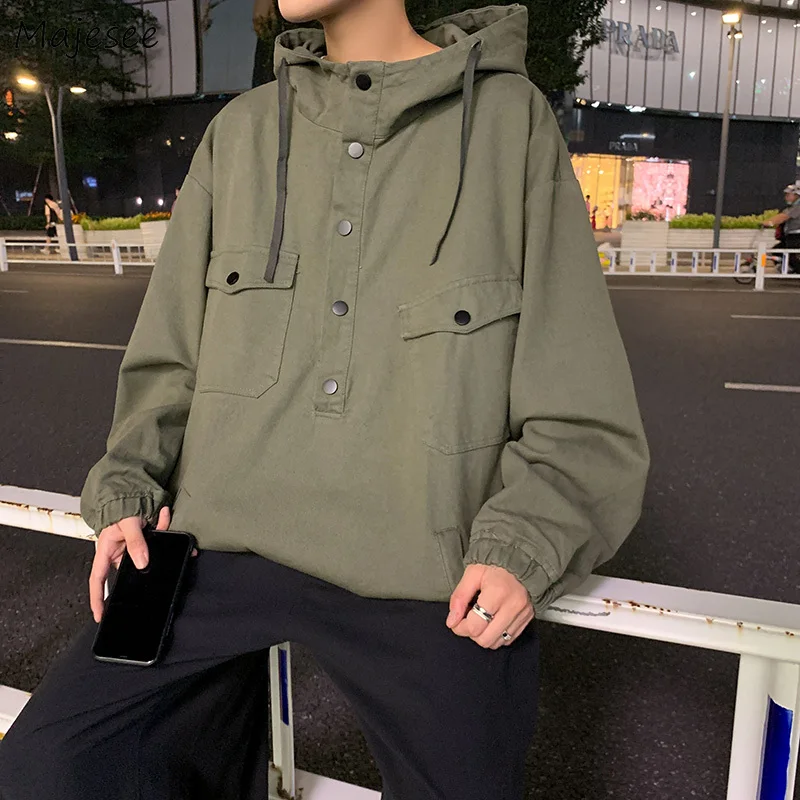 

Men Hooded Cargo Jackets Vintage Multi-pockets Harajuku Military Oversize Couples Outwear Hip-pop Streetwear Autumn Clothes Male