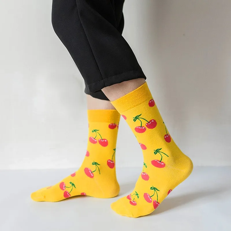 1 Pair Cotton Socks Men Women Street Skateboard Happy Socks Fruit Print Harajuku Gift Apple Pear Banana Lemon Cherry Funny Socks