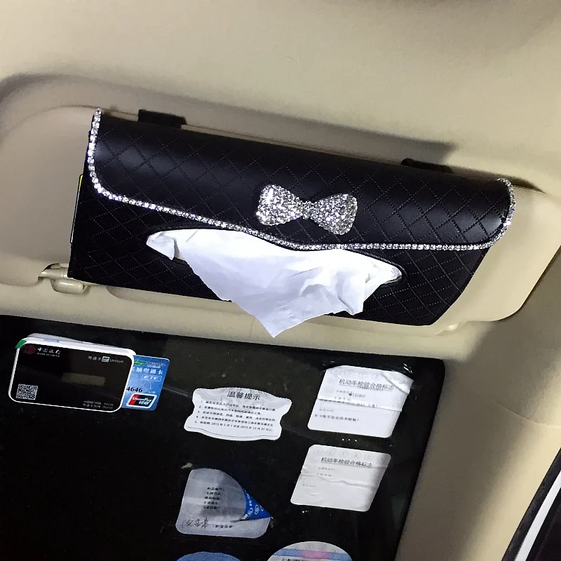 Rhinestone Crystal Car Tissue Box Towel Sets Car Sun Visor Tissue Box Holder Auto Interior Storage Decoration Car Accessories