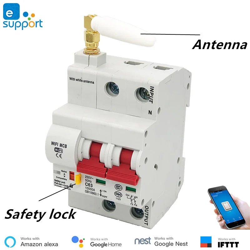 32A eWelink WiFi Smart Circuit Breaker Automatic Switch Overload Short Circuit Protection , Works With Alexa and Google Home
