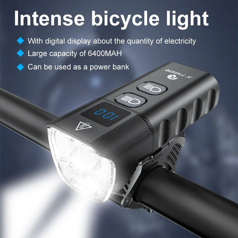 X-TIGER Bike Light USB Rechargeable 6400mAh Super Bright MTB Front Lamp Headlight Aluminum Ultralight Flashlight Bicycle Light