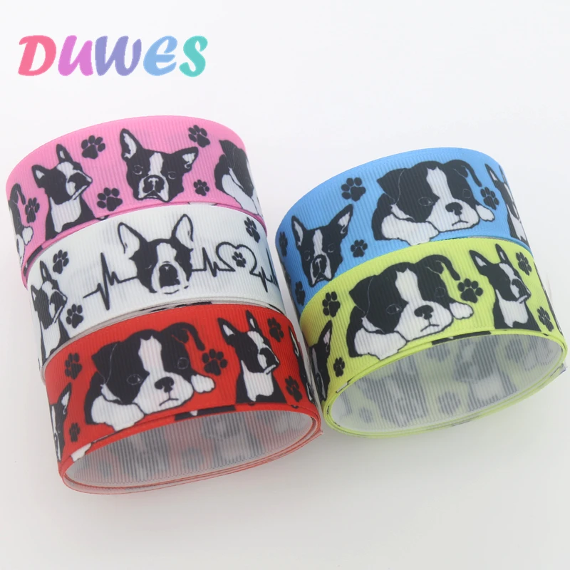 DUWES 50yards dog Printed Grosgrain Ribbon Accessory Hairbow Headwear Decoration DIY Wholesale OEM D1309