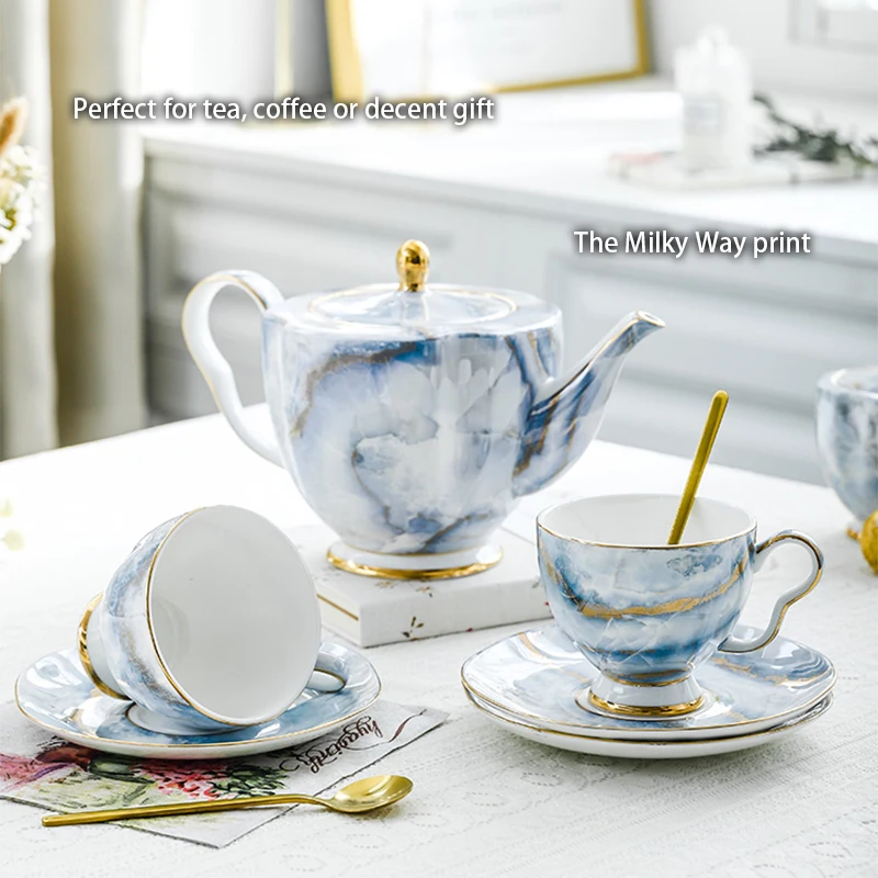 Nordic Bone China Coffee Set Gold Porcelain Tea Set Pot Cup Luxury Ceramic Teacup Sugar Bowl Creamer Teapot Milk Jug Coffeeware