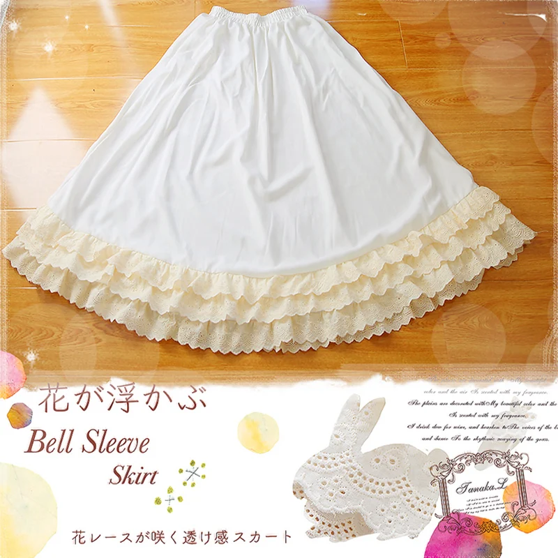 

Mori Girl Multi-Layer Lace Cotton Skirt Women White Fairy Embroidery Pleated Basic For Lady Princess Underskirt Skirt A196