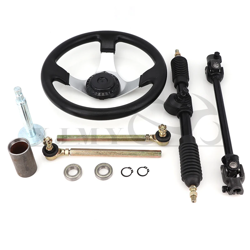 320mm Gear Rack Pinion 300mm Steering Wheel Assembly 380mm U Joint Tie Rod Knuckle Assy For 110cc Go Kart Quad Parts