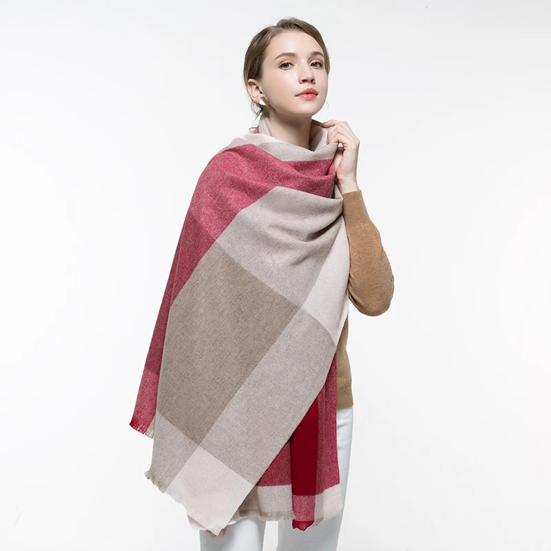 Winter Plaid Cashmere Scarf for Women Thicken Warm Shawls and Wraps Echarpe Pashmina Ladies 100% Cashmere Capes Foulard Femme