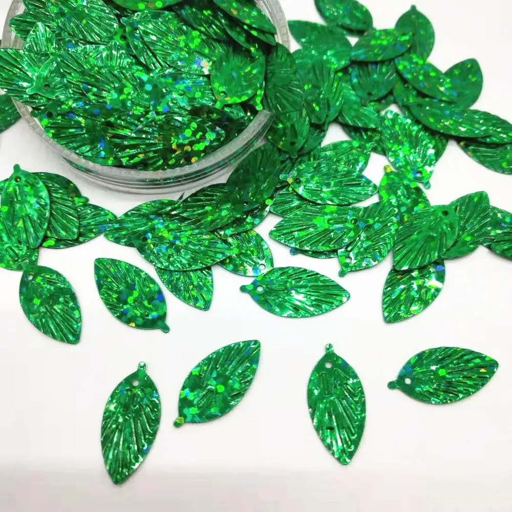 50g/lot Leaf Sequins 9*18mm PVC Flat Paillette Hologram Decoration Cute Small Laser Green Leaves