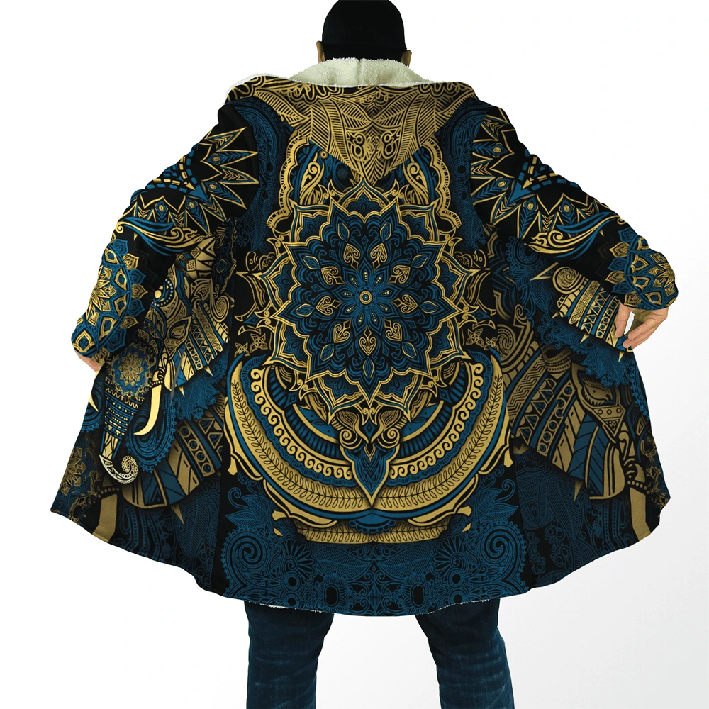 

New Fashion Mens Cloak Elephant Royal Mandala 3D full Printing Fleece Hooded Coat Unisex Casual Thick Warm Cape NF01