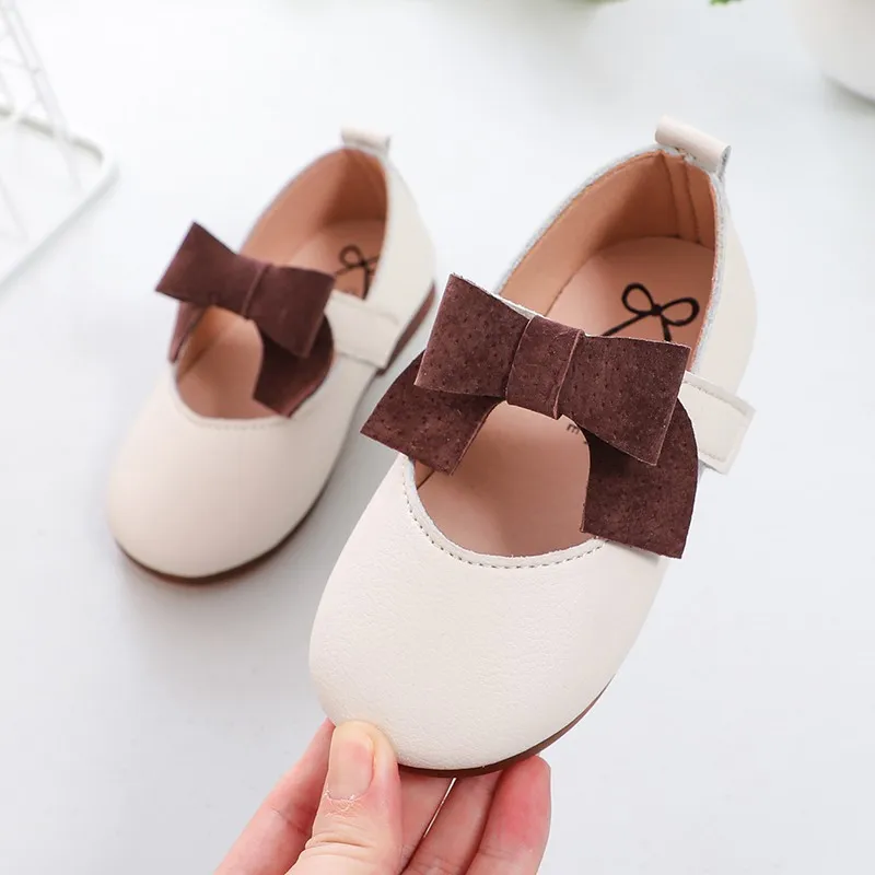 2021 Fashion Toddler Bow Baby Dress Pu Leather Shoes For Kids Girls Party Spring Princess Shoes For Children'S 1 2 3 4 5 6 Years