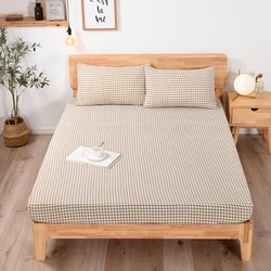 1PC Khaki Mattress Cover Lattice Stripes Fitted Sheet 180х200 Bed Sheet All Around Elastic Band Fitted Bed Sheet(no Pillowcases)