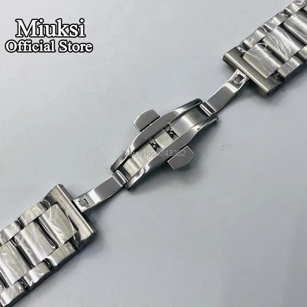 Miuksi 22mm solid 316L stainless steel strap butterfly buckle steel strip bracelet mens watchbands