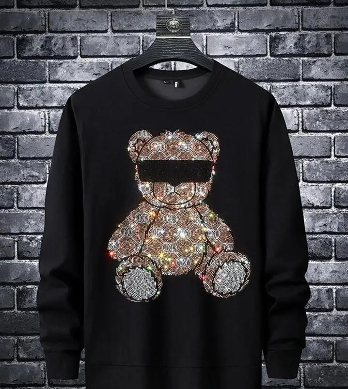 Streetwear  Rhinestones  Hoodie Sweatshirt   Hot drill Anime Hoodies Men Diamonds Hoody Pullovers