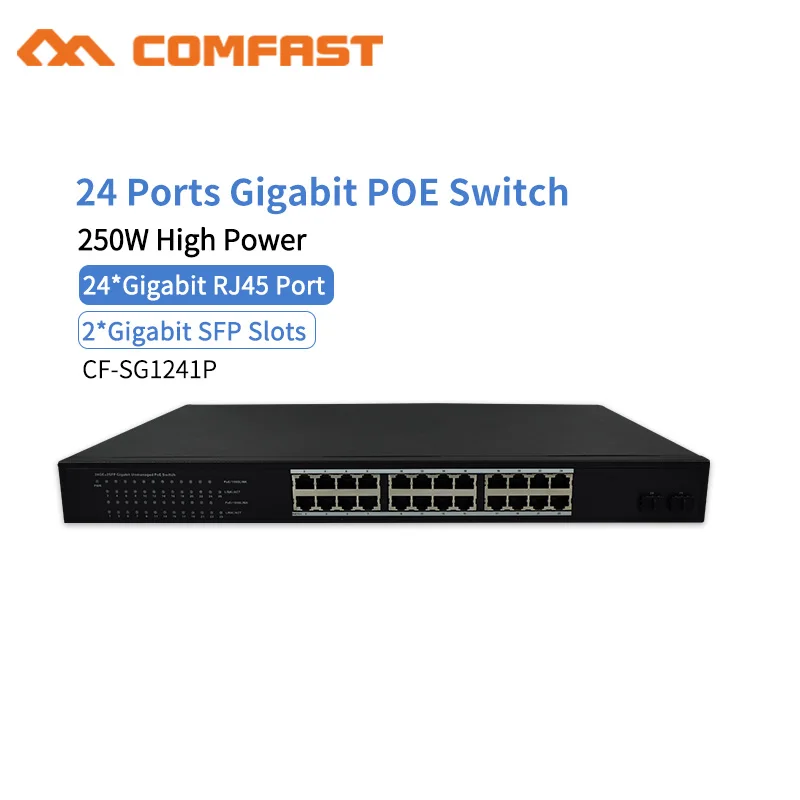 

Comfast 24 Port Gigabit POE Network Switch Gigabit Switch Ethernet 24 *10/100/1000Mbps RJ45 Port 1000M 802.11af/at Switch