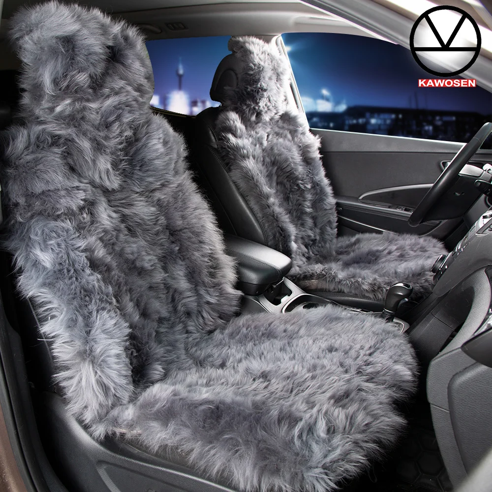 KAWOSEM Universal Sheepskin Wool Car Seat Covers Car Decoration Natural Plush Car Accessories Interior Woman Cushion SWSC04