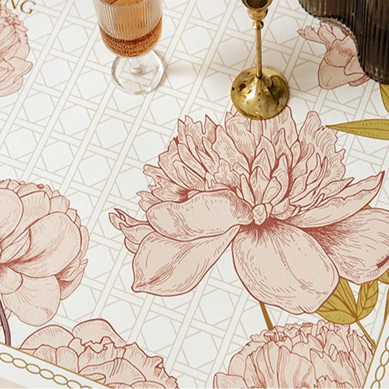 Nordic Flower Leather Tablecloth Waterproof Oil-proof Coffee Table Mat Solid Color Placemat Party Table Decor Cover Custom Made