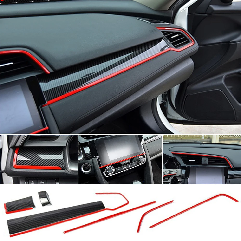 

9Pcs Carbon Fiber Car Console Center Dashboard Cover Trim Decorative Stickers for Honda Civic 10Th 2016-2019 Car Accessories