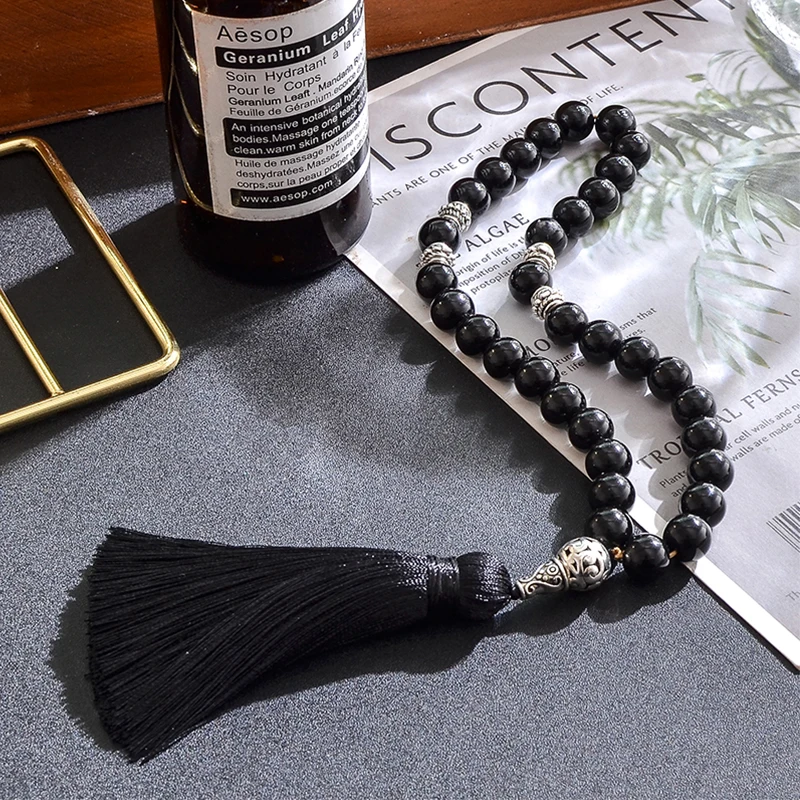 8 مللي متر/10 مللي متر الأسود الجزع الأصفر عين النمر الإسلامية مسلم تسبيح 33 سبحة صلاة سوار الرجال والنساء الوردية الحجر الطبيعي مجوهرات