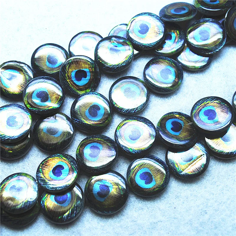 22PCS Nature Shell String Peacock Feather Mother Of Pearl Loose Beads Size 18MM Round Shape For Women Bracelets Making Accessory