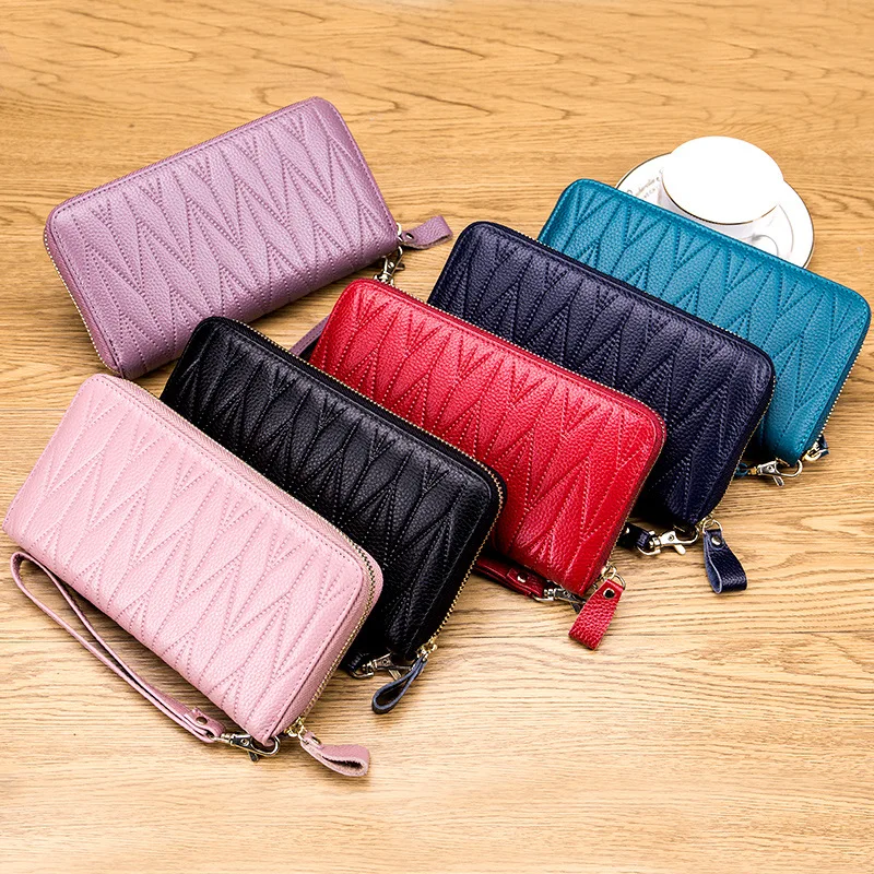 Genuine Leather Long Zipper Card Holder Wallets RFID Business Credit Card Holder Women Clutch Wallets Passport Holder Coin Purse