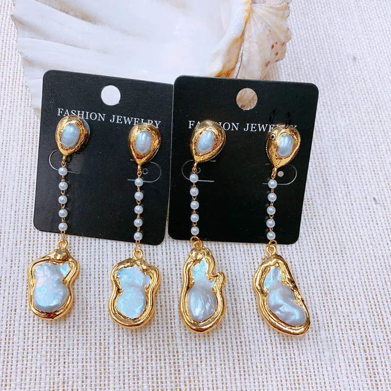 

2020 New Handmade Pearl Tassle String Earring Gold Luxury Baroque Pearl Dangle Earrings For Woman GIft 3Pairs Wholesale