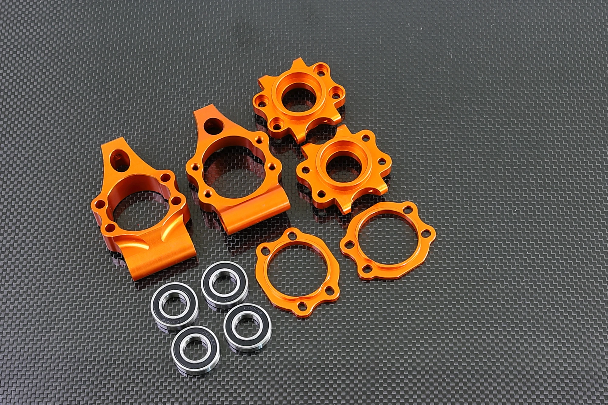 GTBracing Metal Aluminum Rear Wheel C Hub Carrier Set for 1/5 RC Car hpi km rv baja 5b ss 5sc (Silver/Orange)