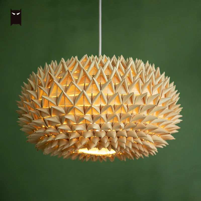 Handmade Woven Palm Leaf Braided Pendant Light Fixture Rustic Country Japanese Style Natural Hang Ceiling Lamp Tatami Zen Room