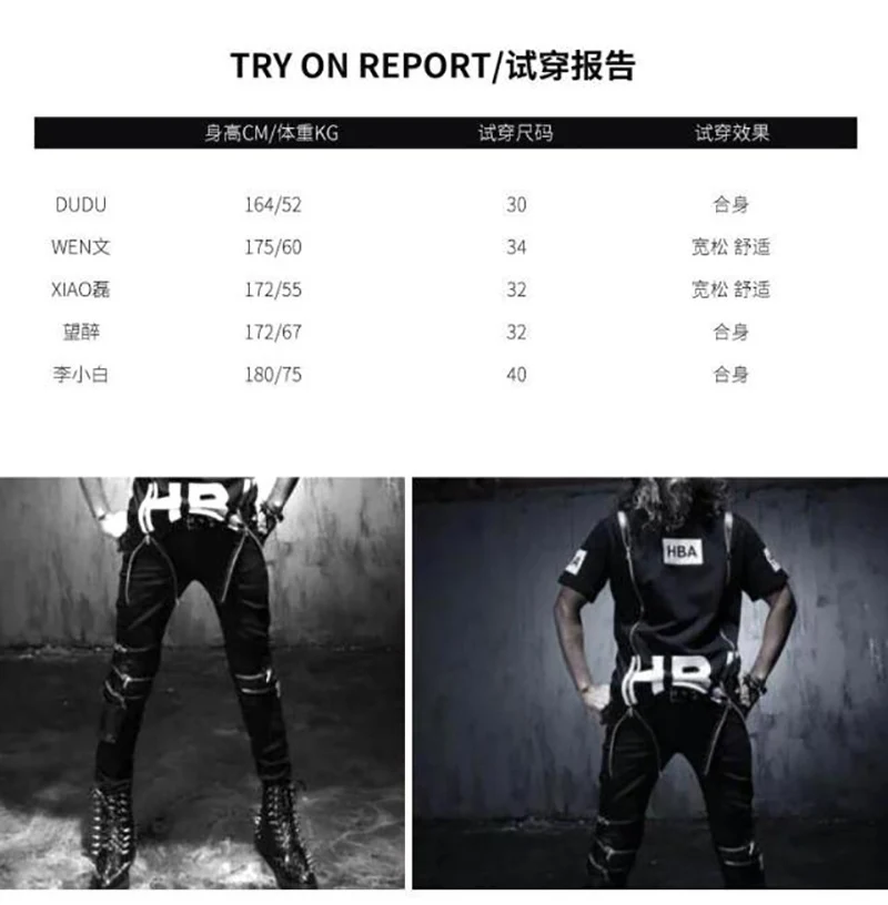 Stage street dance spell leather PU zipper decorative jeans tide male large size pants feet pants nightclub hip hop slim pants