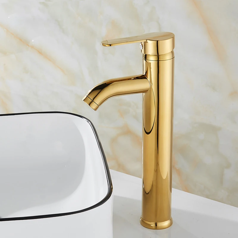 Bathroom Mixer Faucets Gold Brass Bathroom Basin Faucet Cold And Hot Water Mixer Sink Taps Single Handle Deck Mounted Crane Taps