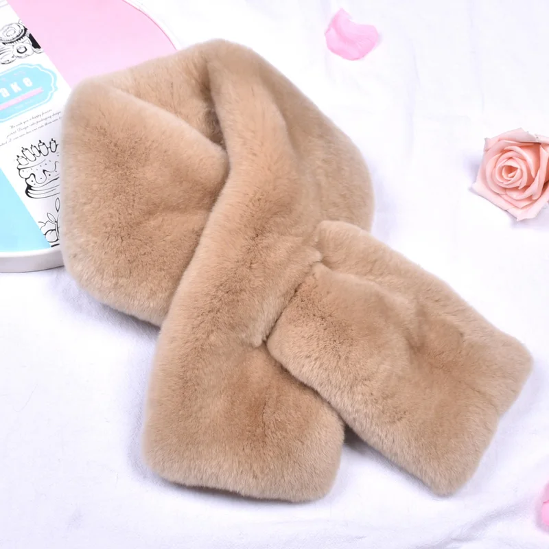 

Besfilin Natural Real Rex Rabbit Fur Scarf for Women, Thicked, Double-Sided, Genuine Fur Bib, Solid color, Keep Warm, Winter