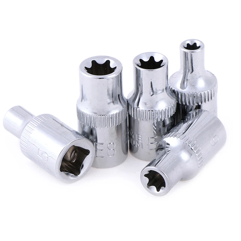 Um ou 5 pces e-soquetes 1/4 Polegada (6.3mm)/3/8 "torx estrela bit fêmea e-soquete conjunto porcas soquete e4, e5, e6, e7, e8, e10