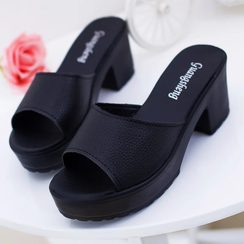 Women Fashion Wedges Flip Flop Sandals Stylish High Heel Leather Platform Shoes