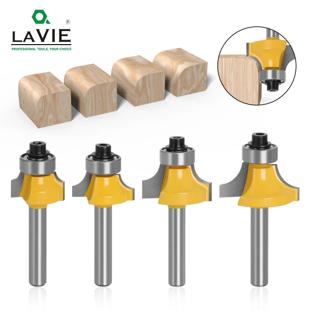 LAVIE 4 pezzi set 6mm o 1/4 "codolo piccolo angolo rotondo fresa per bordi in legno fresa per la lavorazione del legno fresa classica per legno