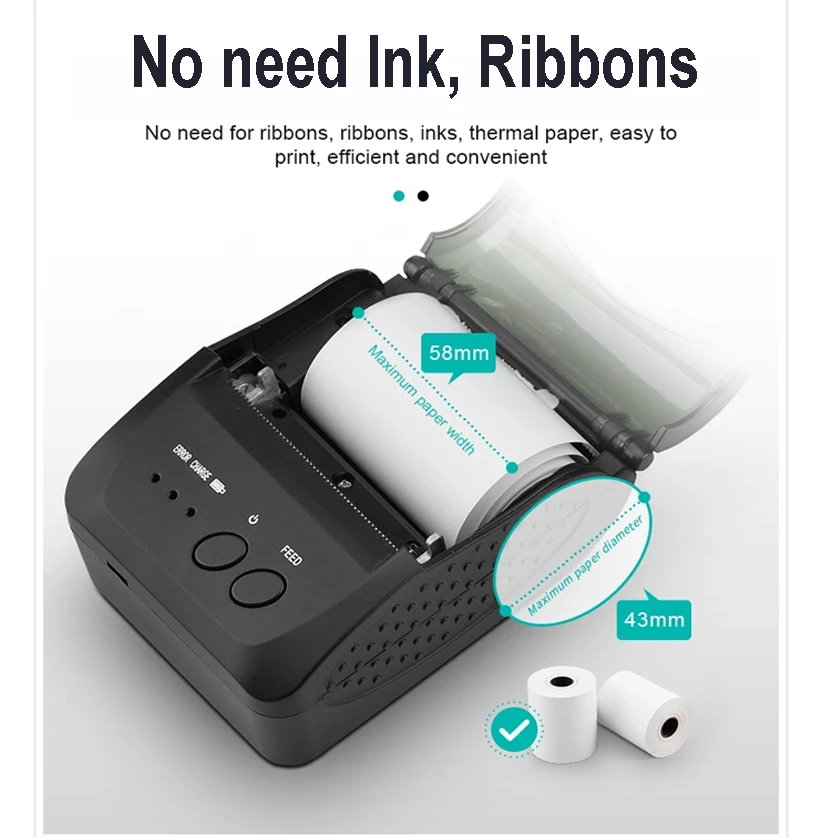 Tragbare Mini 58mm Bluetooth Drucker Tragbare Thermische Empfang Drucker Für Handy Android iOS Windows Tasche Rechnung
