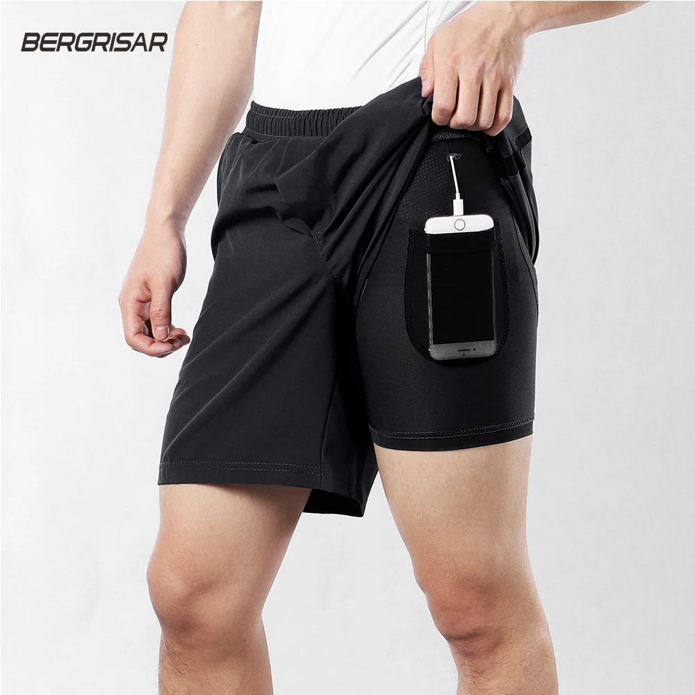 

BERGRISAR Running Shorts 2 In 1 Men Reflective Quick Dry Compression Jogging Gym Fitness Marathon Sport Shorts Training BG600