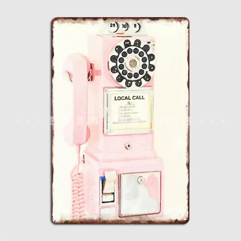 Pink Retro Vintage Telephone Metal Plaque Poster Club Party Cinema Design Plaques Tin Sign Posters