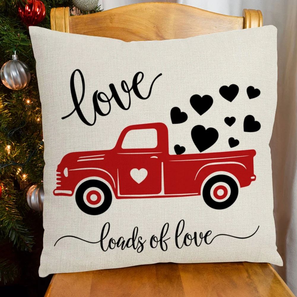 Valentines Day Squre Pillowcase Decorative Cushion Cover For Sofa Heart Printed Chair Car Throw Pillow Cover Home Decoration