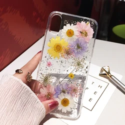 Dried Flower Glitter Clear Phone Cases For iPhone 16 15 14 13 12 11 Pro Max XS Max XR X 7 8 Plus Case Soft Silicone Back Cover
