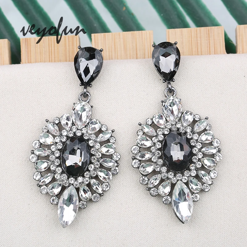 Veyofun Luxury Crystal Drop Earrings Classic Geometry 3 Color Dangle Earrings for Women Fashion Jewelry Gift New