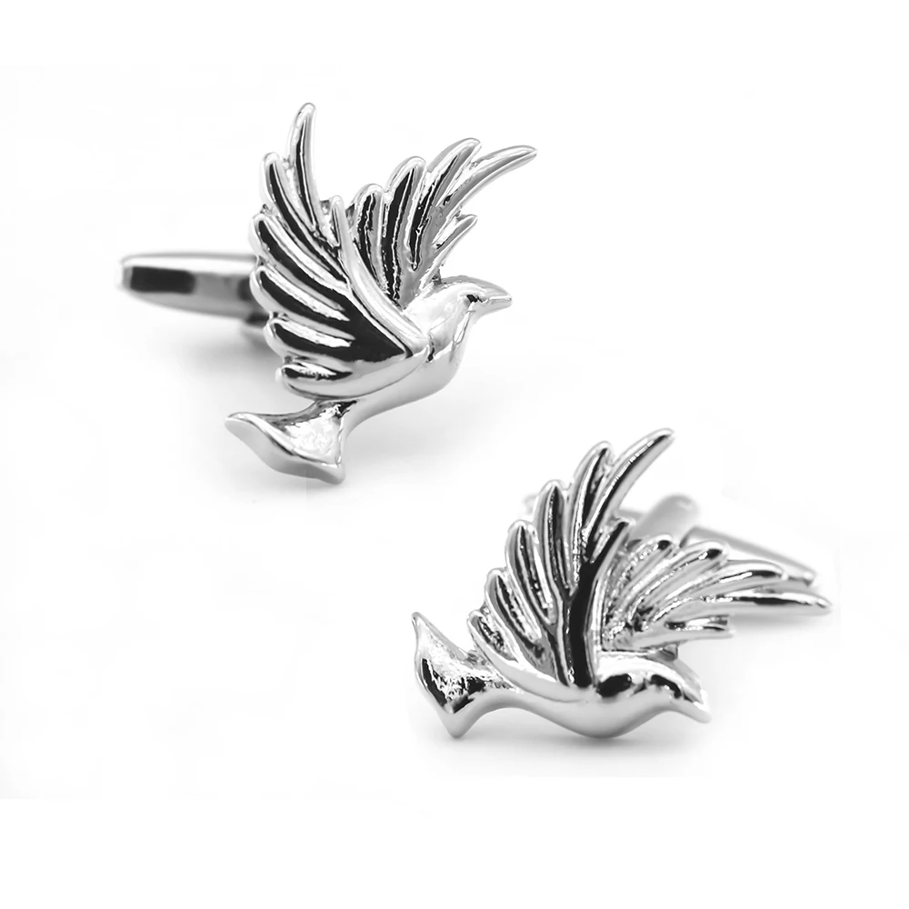 New Arrival Dove of Peace Cuff Links Silver Color Flying Pigeon Design Quality Brass Material Men's Cufflinks Wholesale & Retail