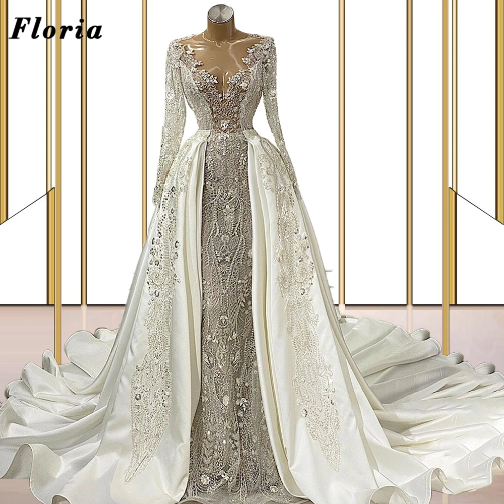 

Sexy Backless Wedding Dresses With Detachable Skirt Full Beading Bridal Gowns Middle East Muslim Bride Dress Vestidos De Novia