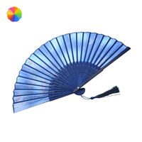 Blue Butterfly Pattern Handheld Fans Silk Folding Fans With Bamboo Frames For Dancing Cosplay Wedding Party Props DecorationCY