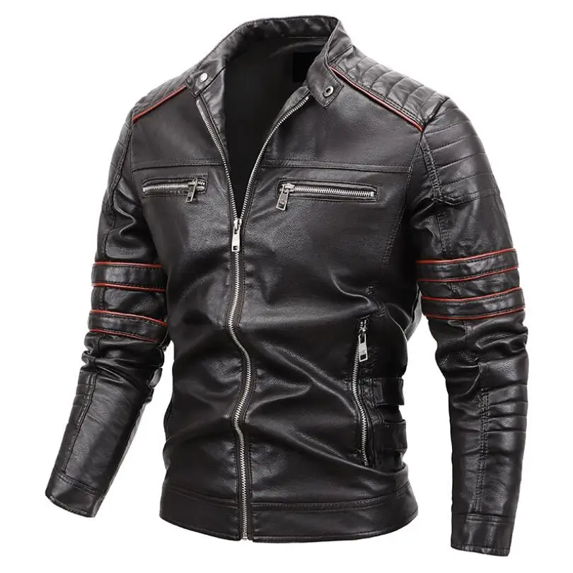 

Men Motorcycle Jacket Autumn Winter Man Faux Leather PU Jackets Casual Biker Coat Zipper Fleece Overcoat Windproof Clothes w2377