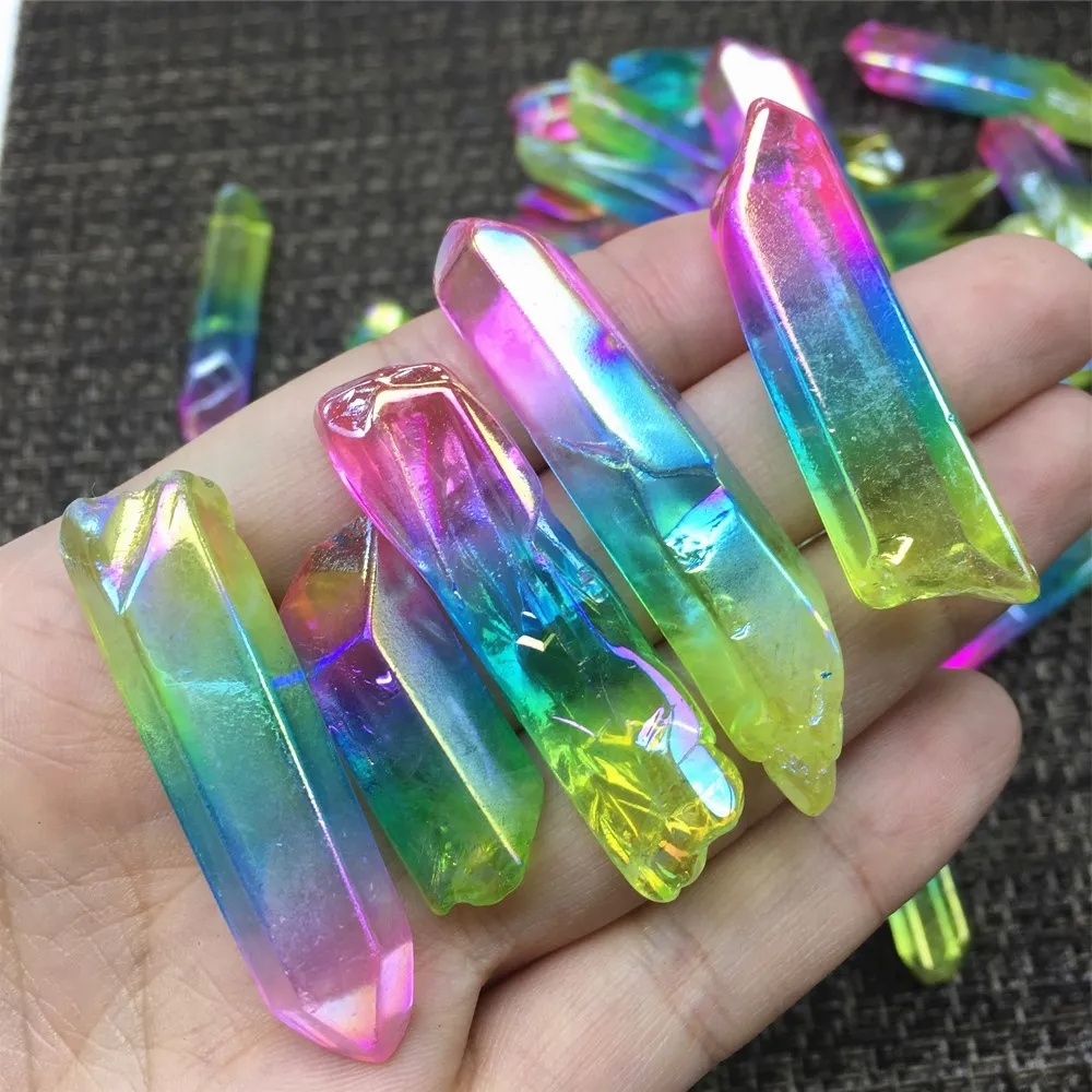 Quartz Crystal Point Rainbow Titanium Treated Quartz Wand Acqua Aura Crystal Quartz Point Present Love Gift Jewelry Accessory