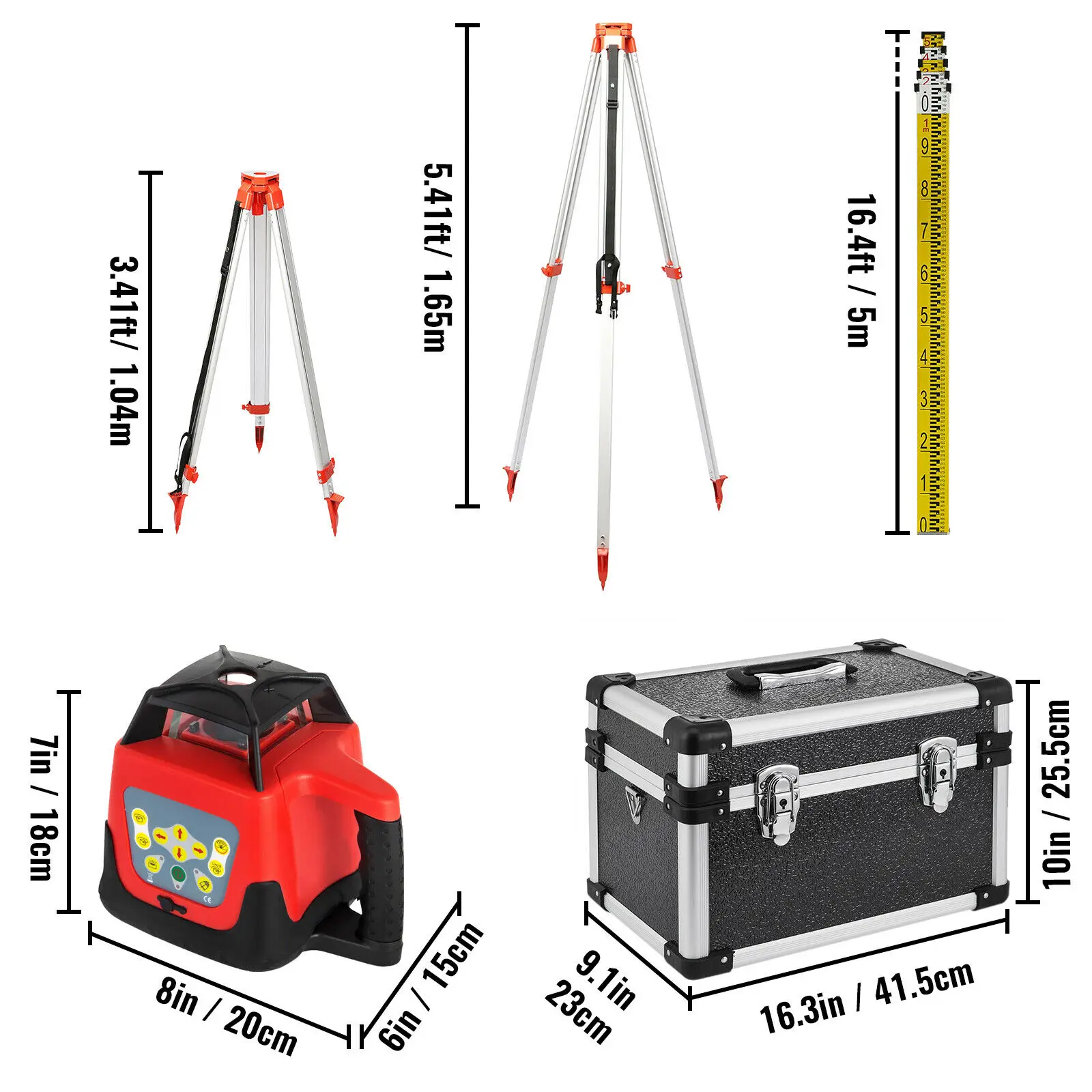 VEVOR 500m gamma di livelli Laser rotanti raggio rosso autolivellante automatico con treppiede e personale