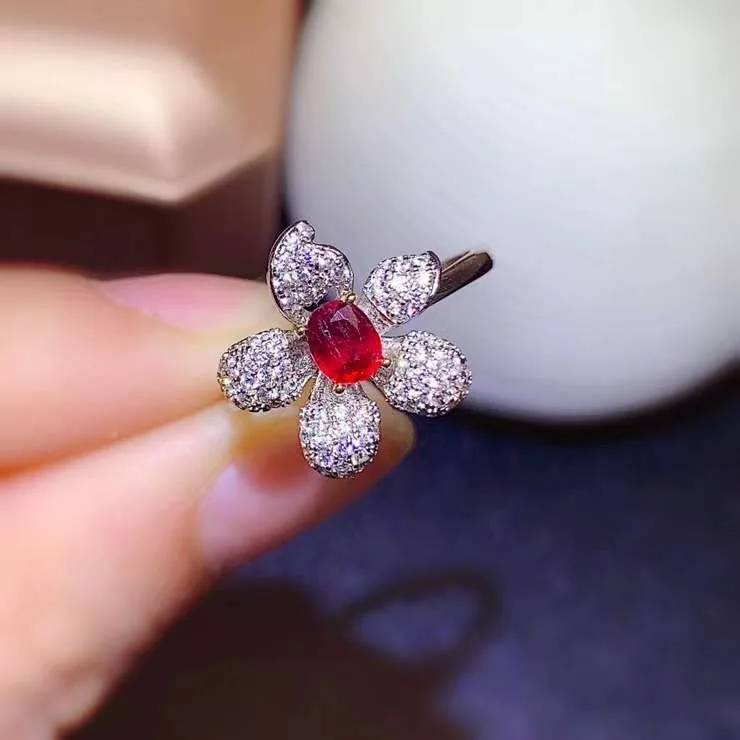 New shop promotion natural ruby lady ring color good 925 Silver Mosaic explosion recommended