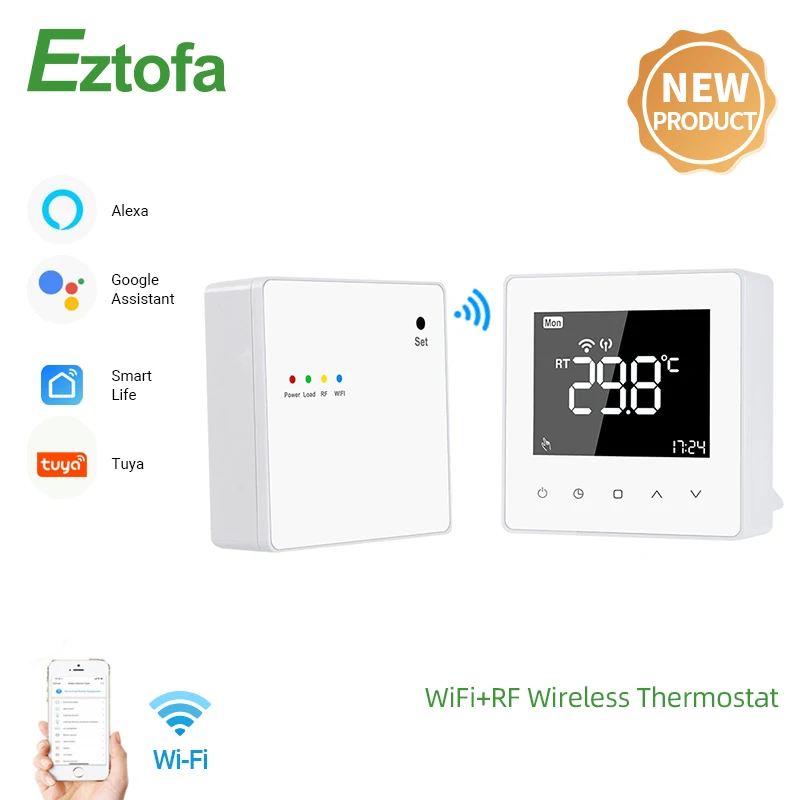 

WiFi & RF Wireless Smart Thermostat Wall-Hang Gas Boiler/Electric Underfloor Heating Controller Work with Alexa Google Home