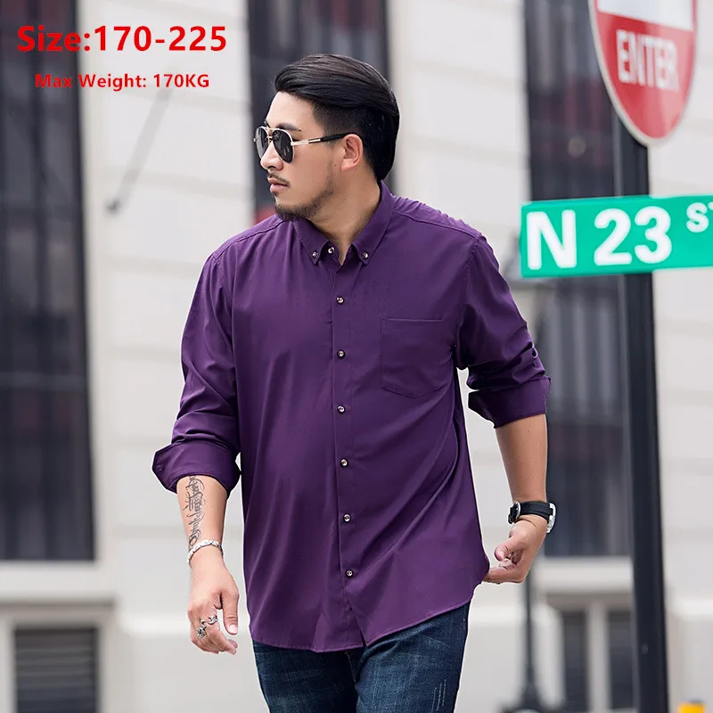 

Long Sleeve Shirts For Men Oversize 170KG White Button Up Formal Business Black Dress Shirt Mens Plus Size Loose Male Clothing